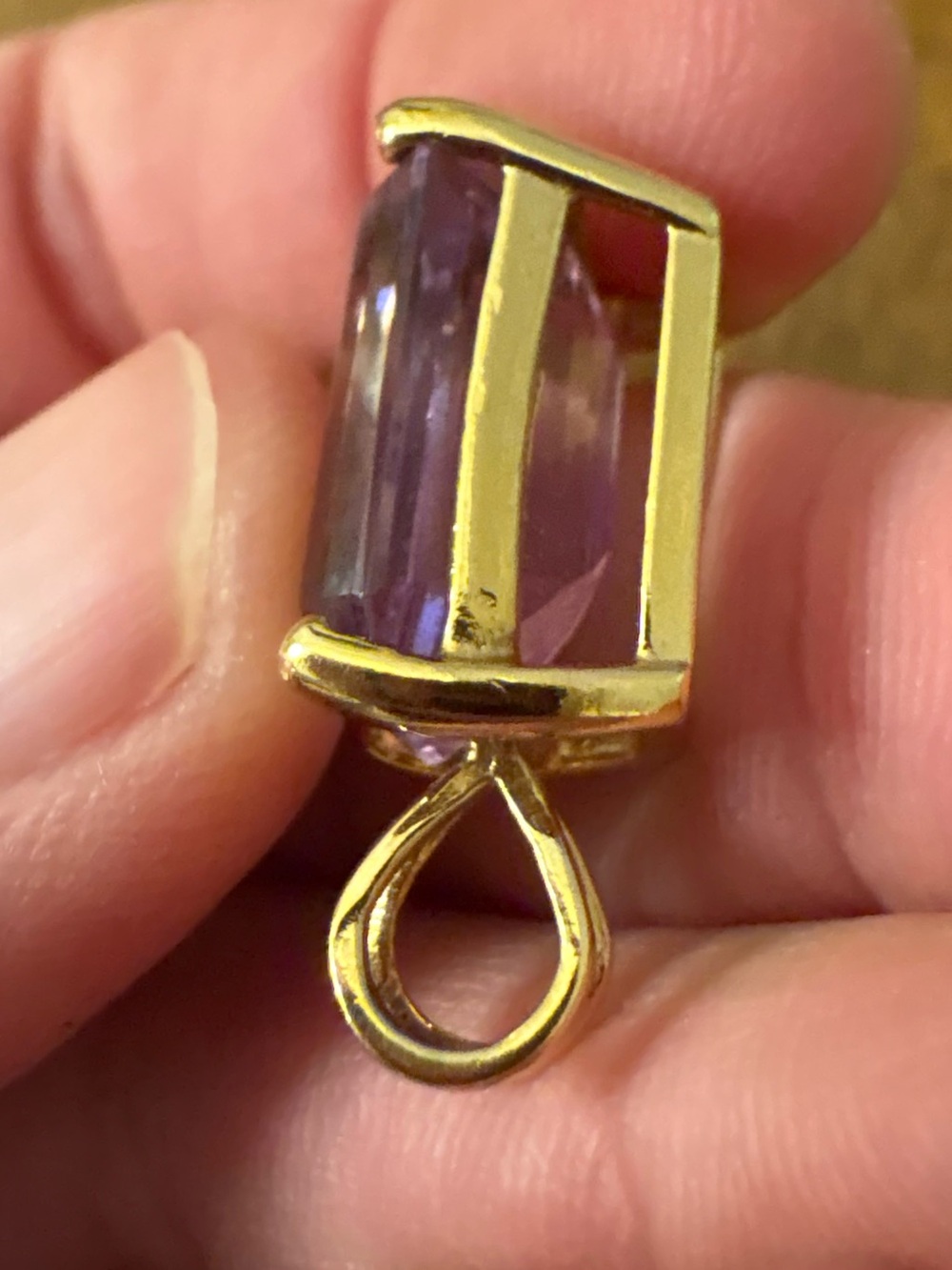 Gold Tone Emerald Cut Light Amethyst Pendant Lavender Purple Quartz Necklace - Picture 5 of 13